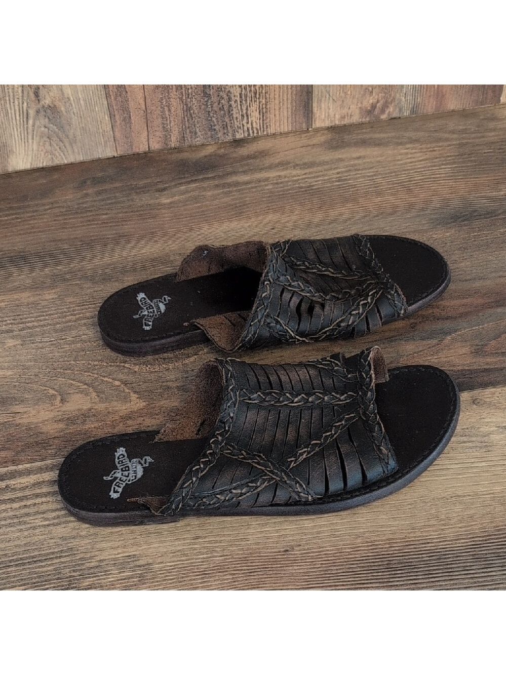 Freebird Black/Brown Boho Woven Leather Hippie Sandals 11      -c156